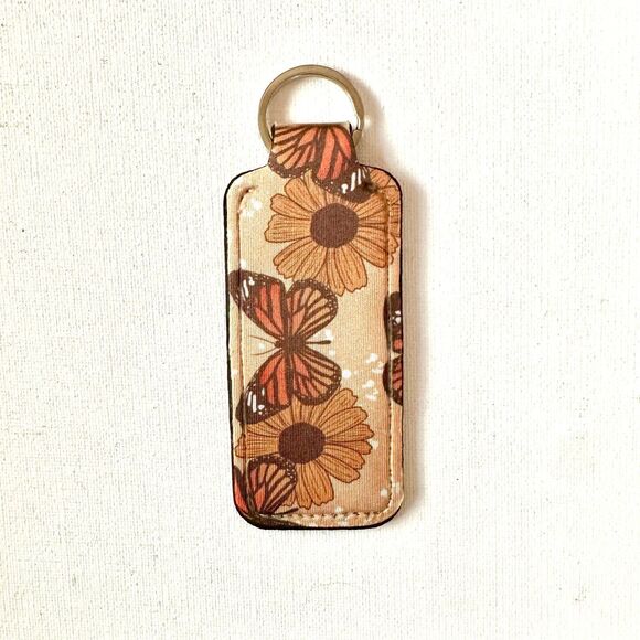 Butterfly Chapstick Holder Keychain Ring / Boho Lip Balm Holder Accessory - Picture 3 of 3